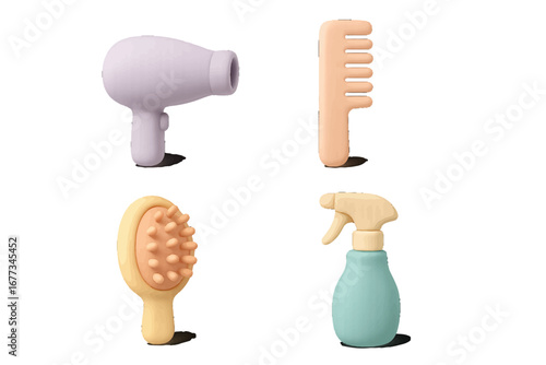 Various hair styling tools in pastel colors on a simple background showcasing beauty essentials for personal care