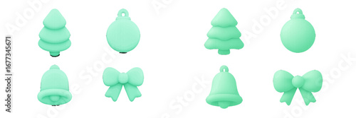 Green silicone holiday decorations with various shapes displayed on a white background
