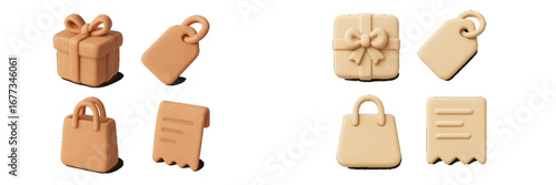 Colorful gift and shopping icons on a white background, perfect for holiday and shopping themes