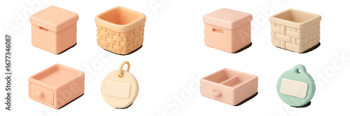 Colorful storage containers arranged neatly on a table, showcasing various shapes and designs in a playful assortment