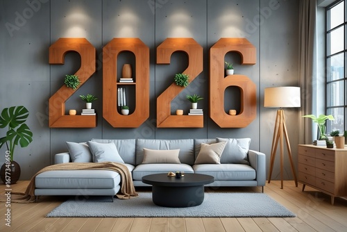 Modern living room interior with stylish wooden 