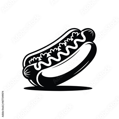 Classic hot dog with mustard and relish illustration