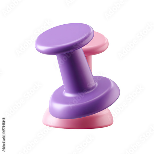 Two 3D pushpins, purple and pink, overlapping