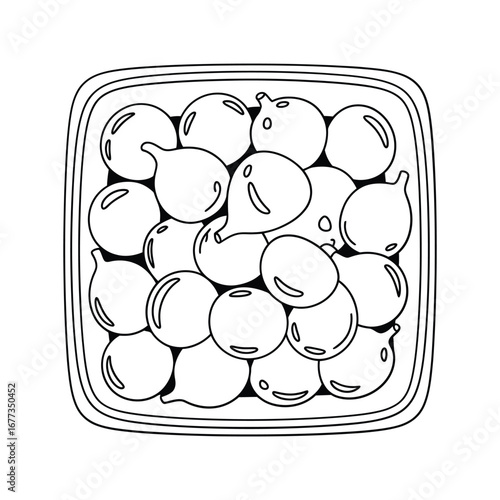 Hand drawn illustration of chickpeas in a square container viewed from above