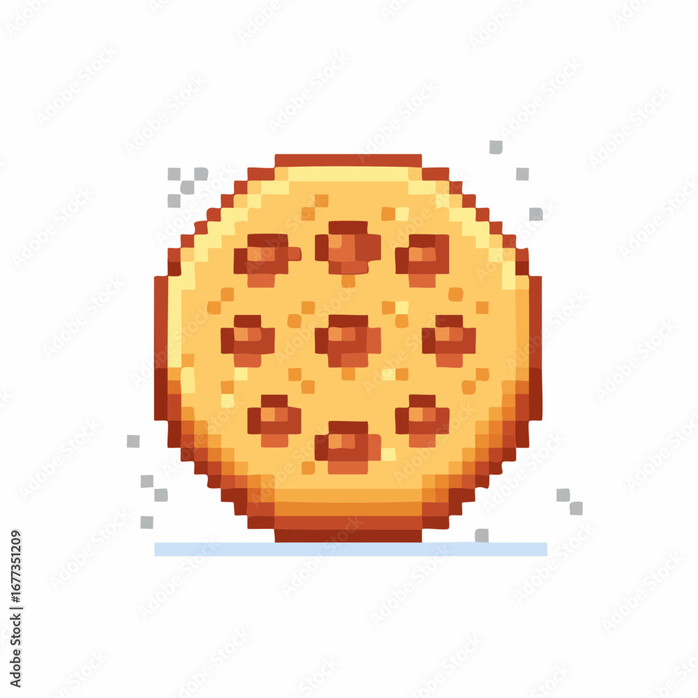 Fototapeta premium Pixel Art Chocolate Chip Cookie Icon, 8-Bit Retro Dessert