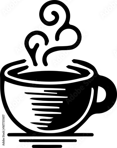 Minimalist Coffee Cup Icons with Steam – Black Line Art Vector Set