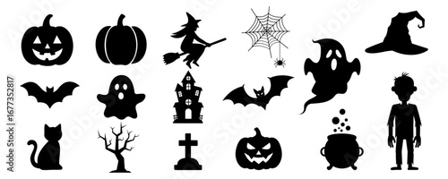 A set of scary items for celebrating Halloween. Halloween elements Vector graphics.