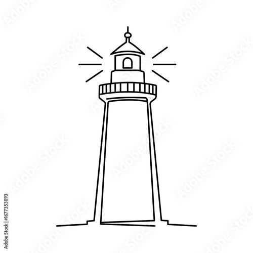 Line drawing of lighthouse tower. Simple illustration of castle hill tower, sea coast line art vector illustration Editable stroke