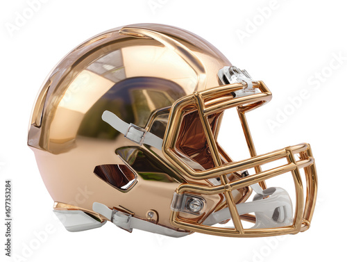 Gold football helmet.  Glossy finish