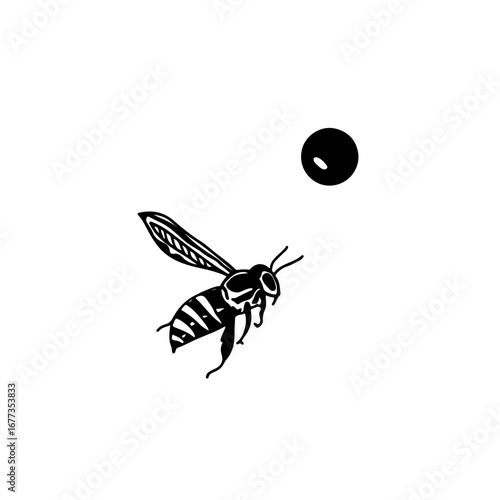 Bee approaching a sweet nectar drop, a natural design element, perfect for spring and summer projects