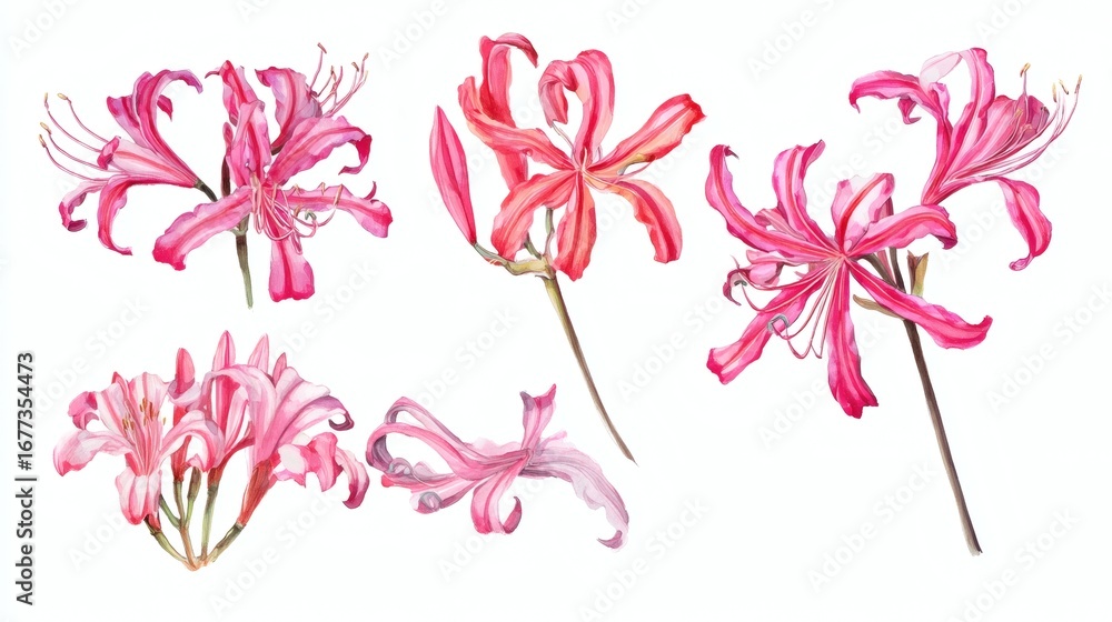 Obraz premium A collection of pink and red flowers with delicate petals, showcasing various angles and arrangements