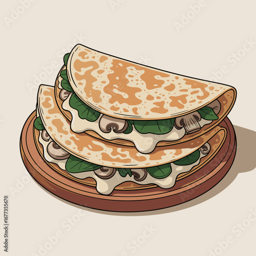 Spinach and Mushroom Quesadilla Illustration