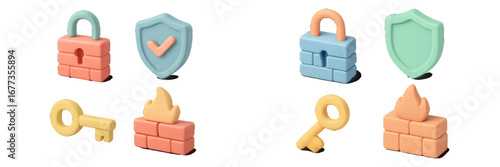 Colorful building blocks representing security concepts in a playful arrangement on a white background