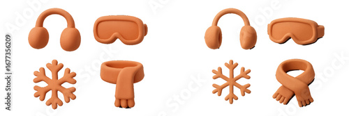 Warm winter accessories in playful shapes featuring earmuffs, scarves, and snowflakes designed for crafting or decoration