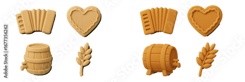 Unique cookie cutter designs featuring hearts, instruments, barrels, and wheat for baking enthusiasts in a cozy kitchen setting