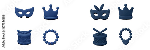 Colorful silicone shapes for creative play, featuring crowns, masks, and musical instruments, perfect for children?s activities and crafts