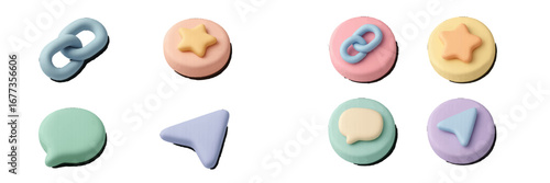 Colorful and playful shaped erasers in pastel hues arranged on white background