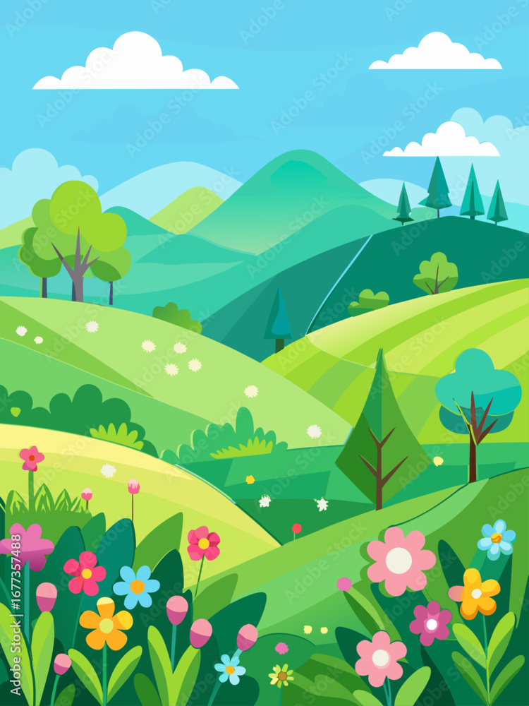 Fototapeta premium Trendy art style abstract spring poster, cover, card with bright beautiful leaves, plants, spring landscape.