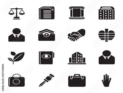 Business ethics icons set with stylish vector silhouettes collection