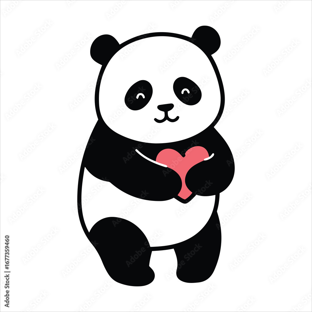 Naklejka premium Adorable hand-drawn panda bear hugging a pink heart symbol of love and friendship