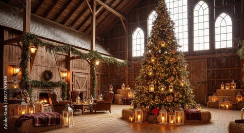 Wallpaper Mural Rustic Barn Christmas Celebration with Cozy Fireplace Ambiance Torontodigital.ca