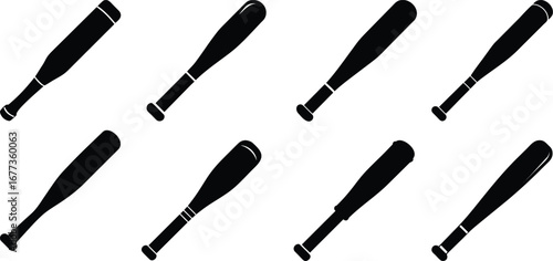 Baseball Bat Vector Icons – Sport Equipment Silhouettes