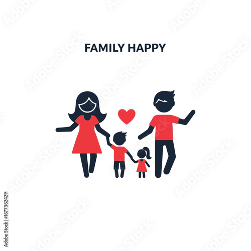 Photo of a happy family of four, including parents and two children, stands together