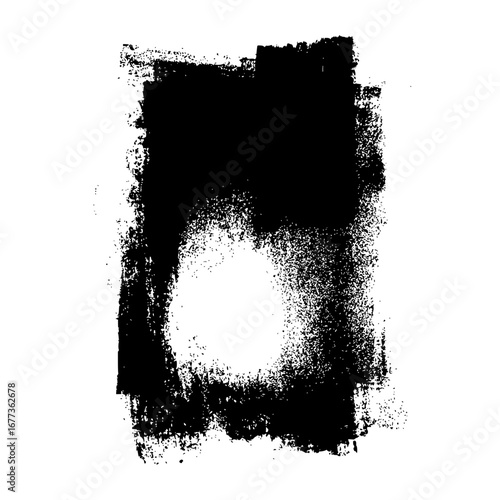 Black paint roller stroke with rough edges and uneven texture on a white background creating contrast art
