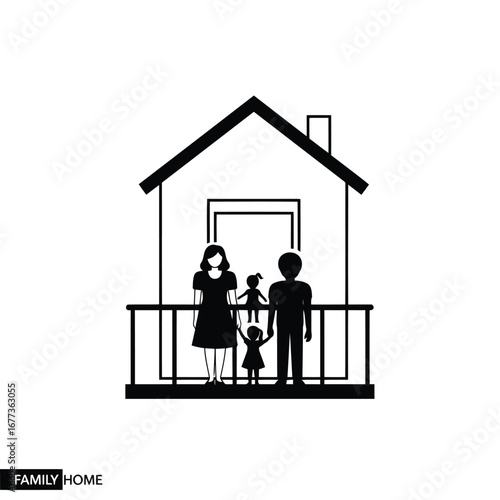 Photo of a silhouette of a family standing on a balcony in front of their house