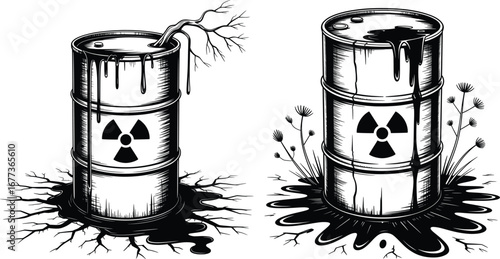 Toxic Waste Barrel Vector Illustration Radioactive Hazard Pollution Design.
