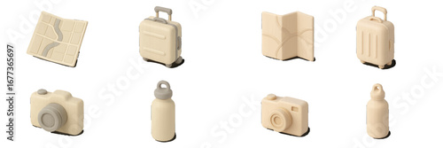 Travel essentials in minimalist design showcased on a clean surface