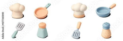 Colorful toy kitchen utensils and chef hat ready for imaginative playtime in a child's room