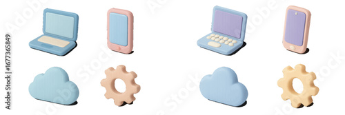 Colorful silicone toys resembling electronic devices and shapes are arranged on a light background, showcasing play items for children