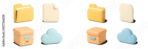 Colorful collection of playful storage and organization items on a clean background