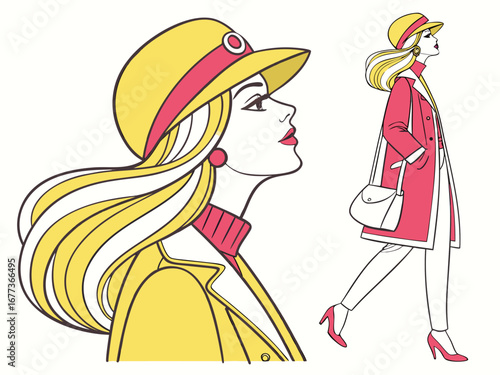 Trendy Fashion IllustratioA stylized, colorful illustration of a girl in 1980s fashion.n of a Girl in 80s Style. 
