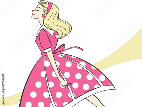 Trendy Fashion IllustratioA stylized, colorful illustration of a girl in 1980s fashion.n of a Girl in 80s Style. 