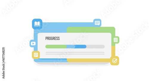 A contemporary flat design illustration featuring a digital progress bar, effectively symbolizing online learning, task completion, and educational advancement.