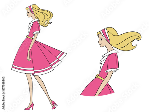 Trendy Fashion IllustratioA stylized, colorful illustration of a girl in 1980s fashion.n of a Girl in 80s Style. 