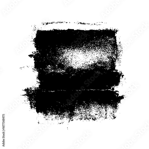 Black and white abstract grunge texture with brush strokes and rough edges on a white background art piece