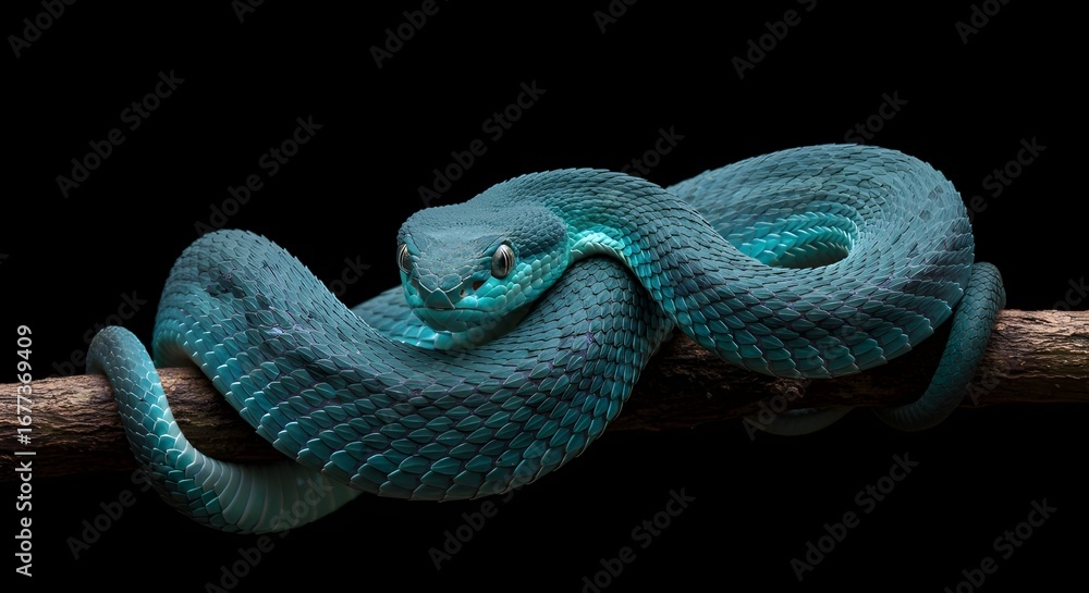Fototapeta premium Blue snake with scales close-up.