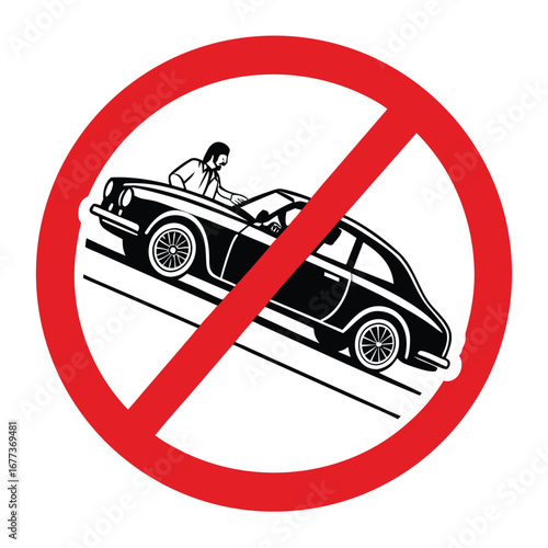 No Uphill Driving A Circular Traffic Sign Illustrating Prohibition of Climbing Steep Slopes with a Vehicle, Preventing Accidents