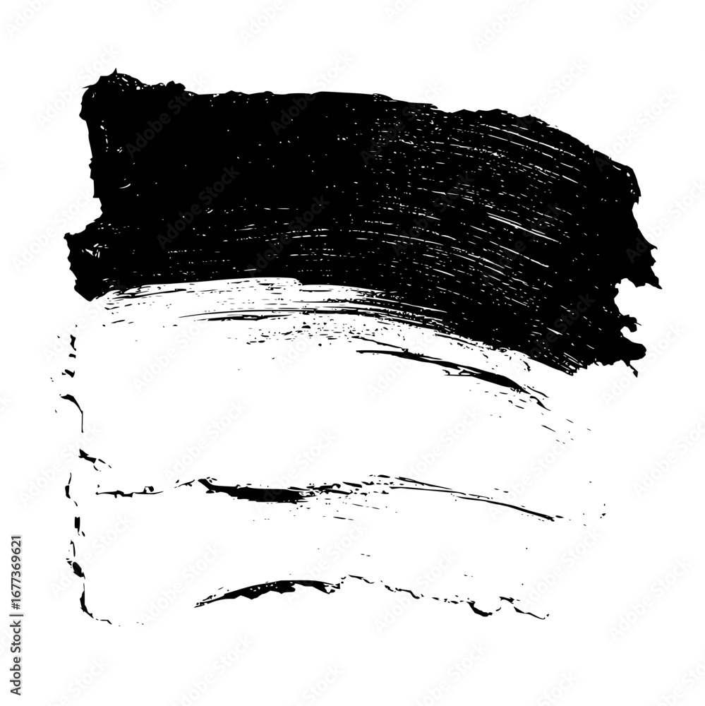 Fototapeta premium Black paint strokes with texture on a white background creating a grungy and abstract design element