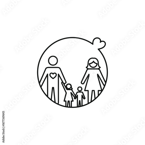 Photo of a stylized family of four within a circle, representing unity and love