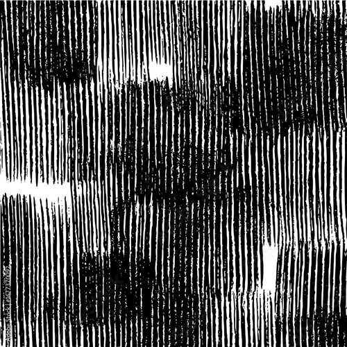 Monochrome abstract pattern featuring dense arrangement of vertical parallel lines and textures