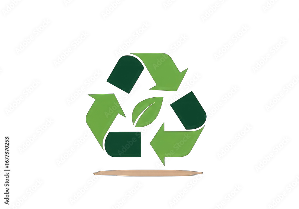 Obraz premium Green Recycling Symbol with Leaf Detail on Transparent Background Design