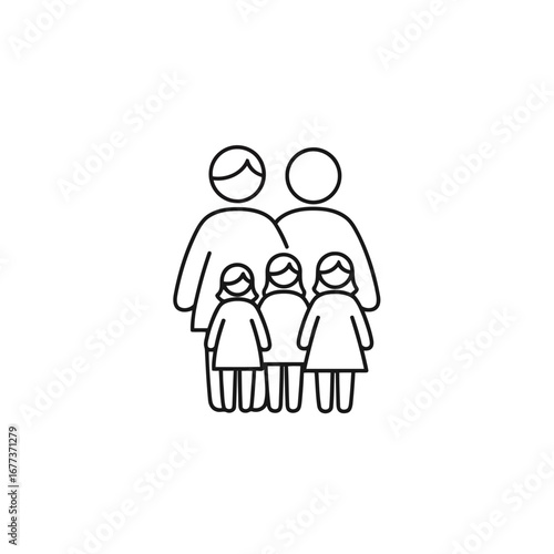 Photo of family of four with two children, isolated on a white background