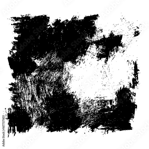 Black and white abstract grunge texture with brush strokes and splatters creating a rough surface look