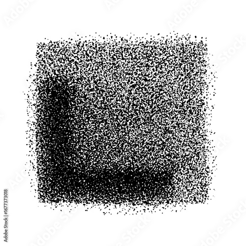 Black and white stippled square with a darker area in the lower left corner of the graphic art piece