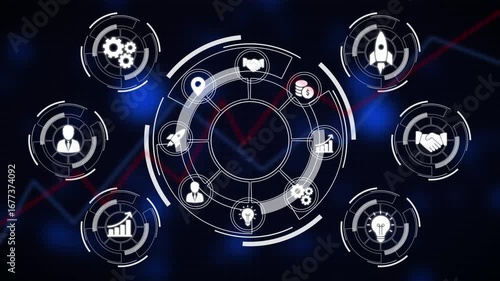 Business strategy infographic with icons for growth, ideas, teamwork, and launch image photo
