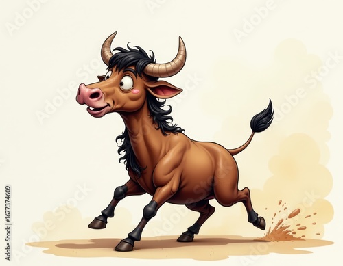 Wallpaper Mural Energetic Cartoon Bull Calf or Wildebeest Running with Joy Torontodigital.ca